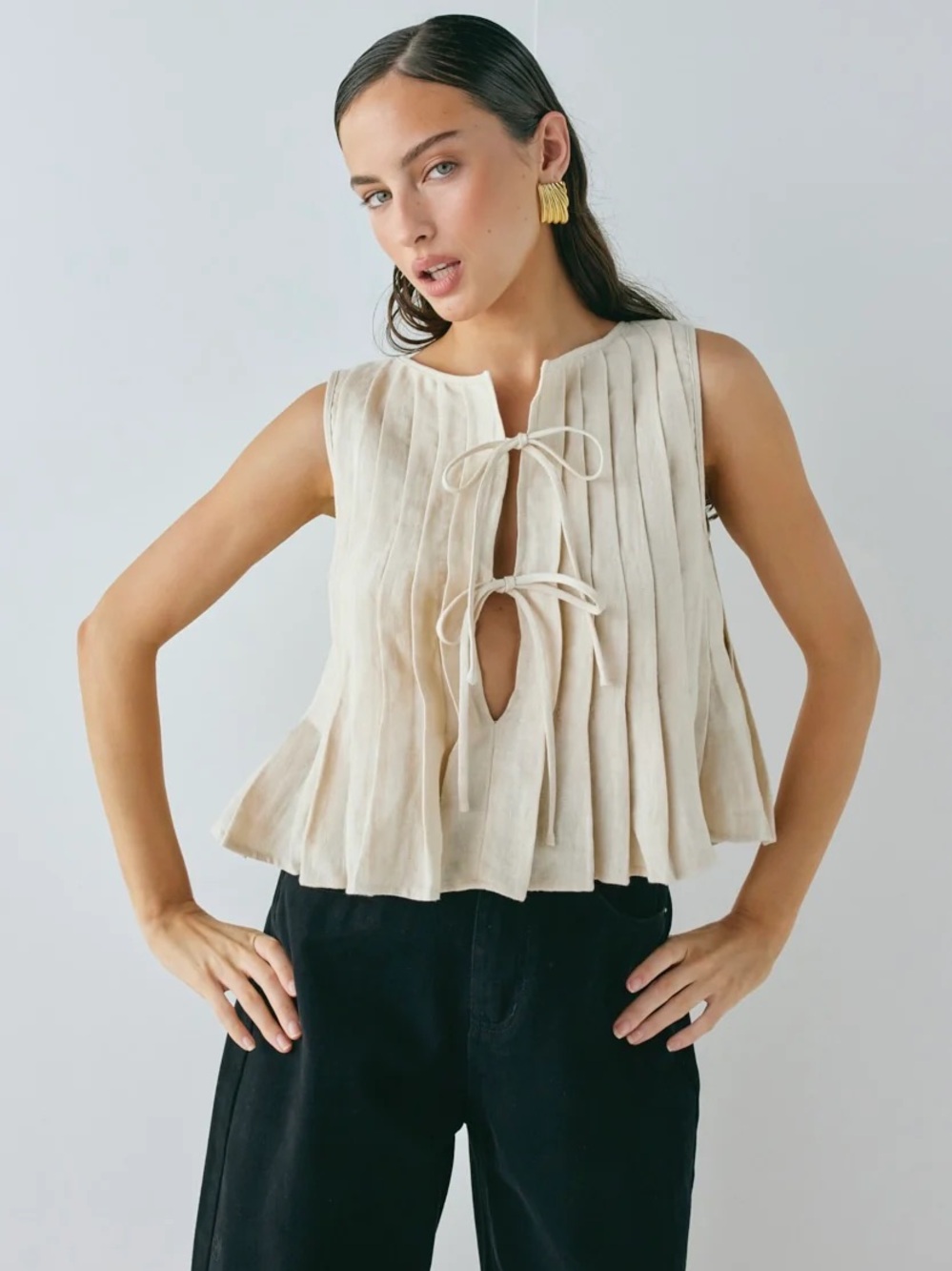 VRG GRL- VALERIA LINEN TOP OATMEAL